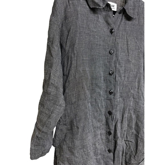 Flax By Jeanne Engelhart Button Front Linen Top Black/White Women’s Size Small - Picture 6 of 11